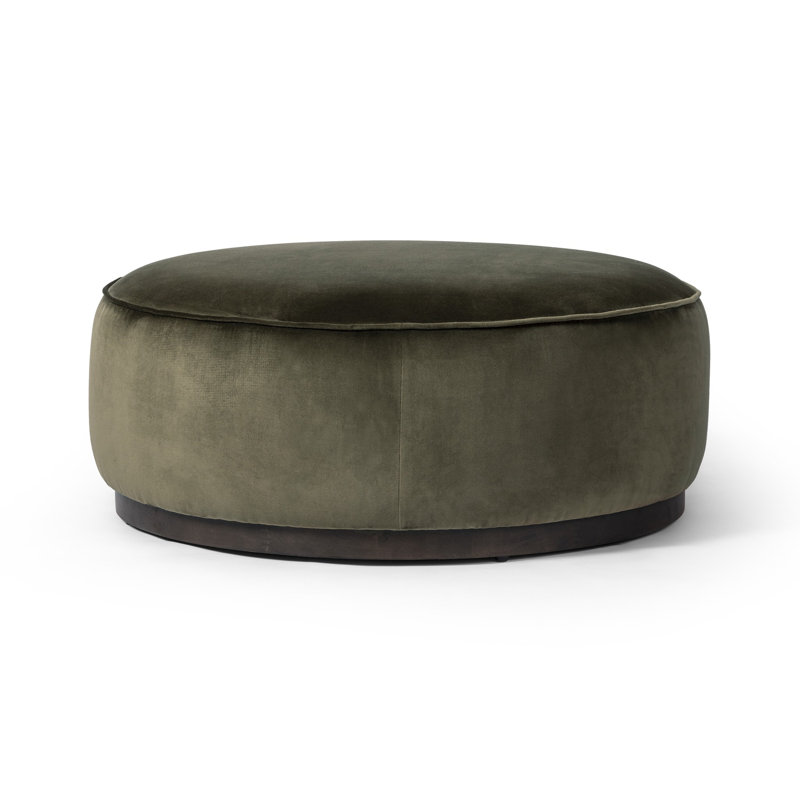 Sinclair Large Round Ottoman, Surrey Olive Cotton Blend