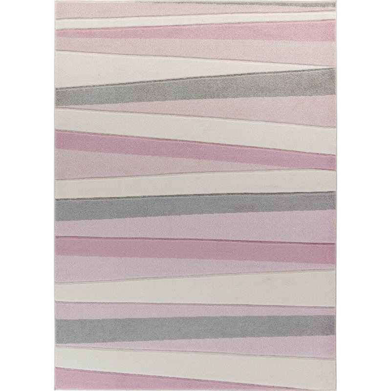 Ibn Children's Bedroom & Playroom Rug Pink/White, Rectangle 160 x 213cm