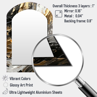 Imminent Bliss Bold Textured Gold and Black V - Abstract Painting Asymmetrical Unique Wall Mirror, Modern Unique Shape Mirror, Printed Metal Art