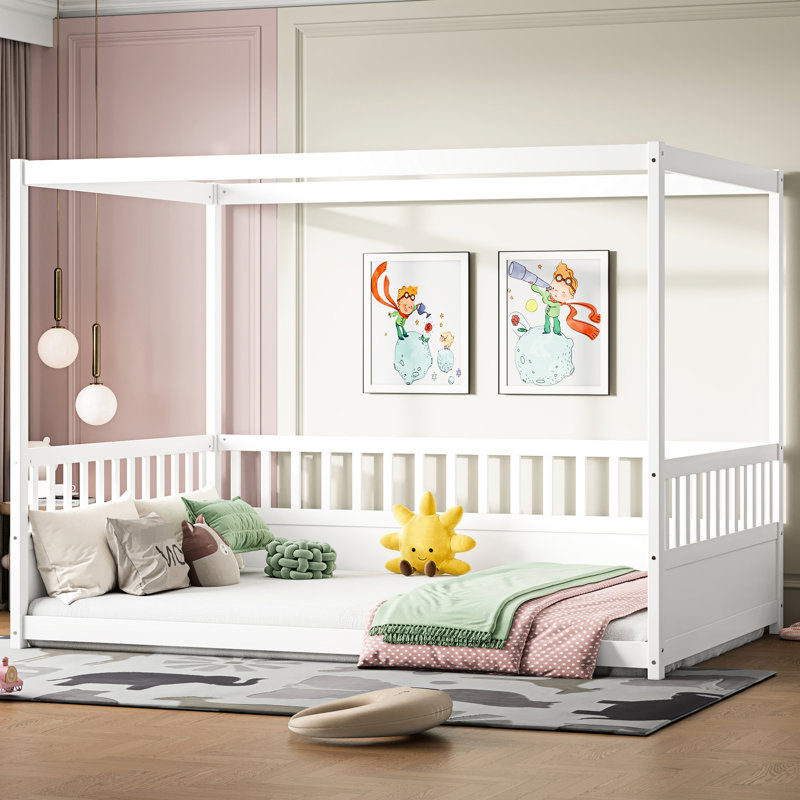 Lit de plancher en bois de pin blanc solide et stable