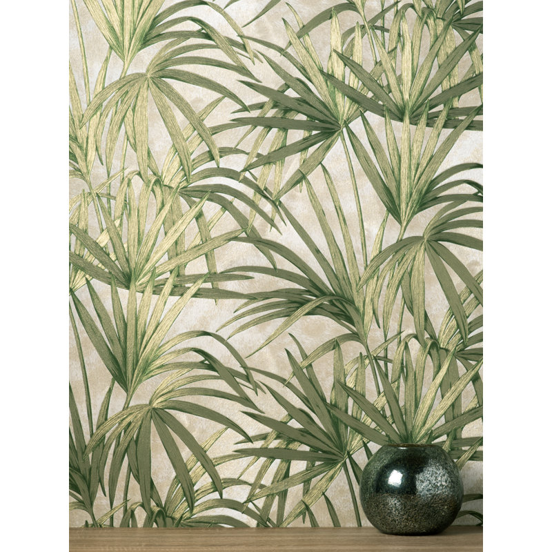 Milano Palm Leaf Green Italian Heavyweight Vinyl Wallpaper