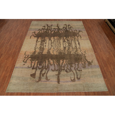 Tapis à motif de teinture végétale Art Deco 9 x 12