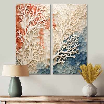 Pink And White Coastal Coral Collage I - Pink Coastal Art Prints On Canvas 2-Pieces