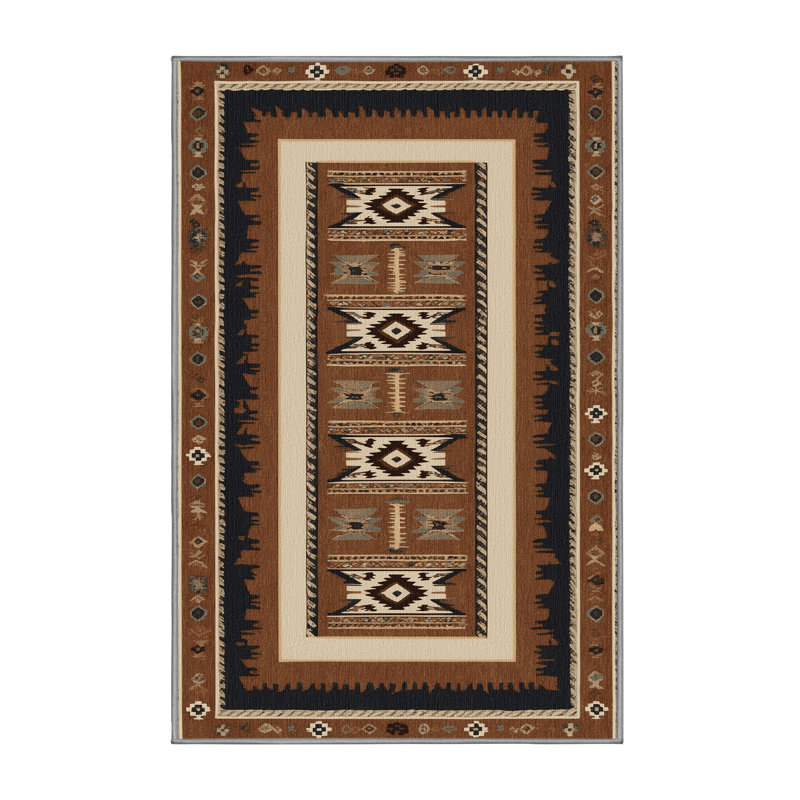  Tapis lavable de style lasso et corde Southwestern, Rectangulaire 3 pi x 5 pi