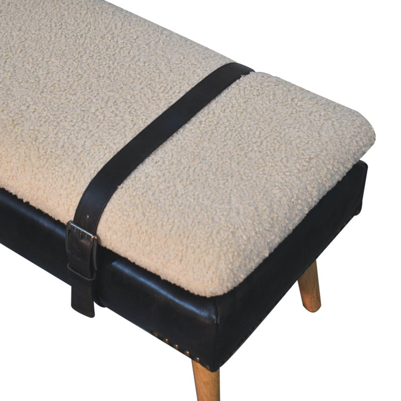 Banc en bois massif avec garniture cloutée, Noir / Beige