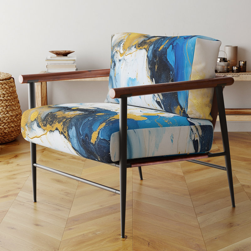 Fauteuil d'appoint abstrait en velours bleu et or, Doré