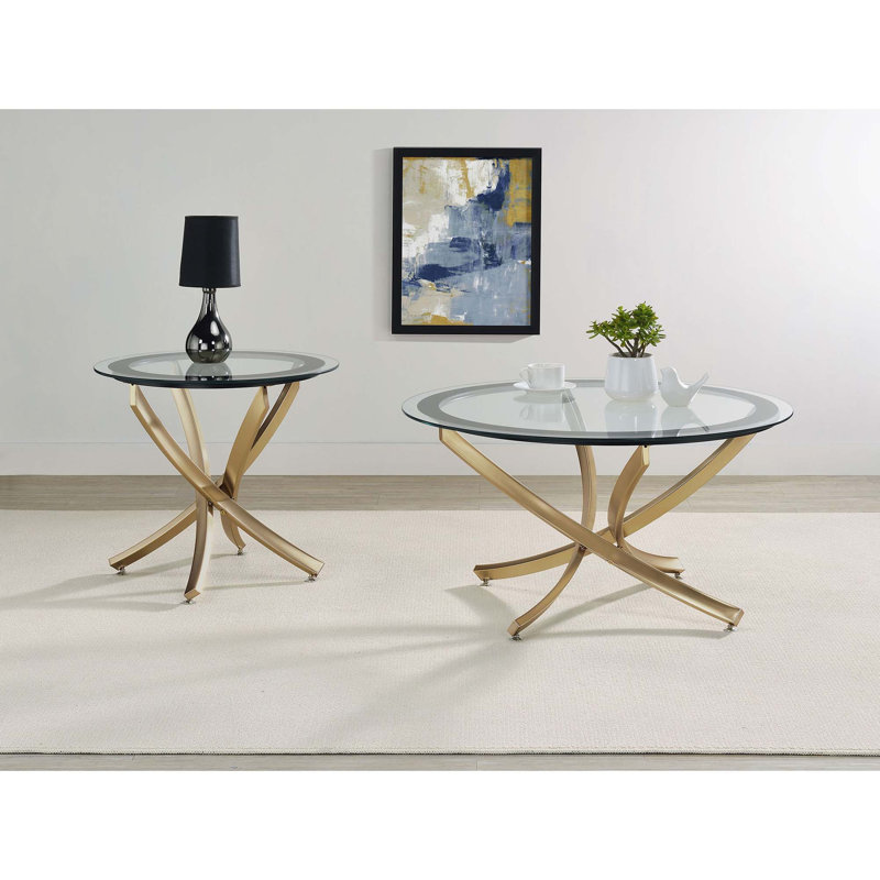 Ensemble de tables basses et de tables de bout modernes avec dessus en verre trempé, Laiton rose