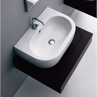 WS Bath Collections Flo 16.5'' White Ceramic U-Shaped Bathroom Sink with Overflow