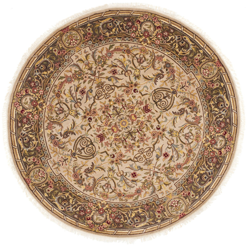 Elegant Kerman 6' Round Hand-Knotted Wool & Cotton Oriental Rug