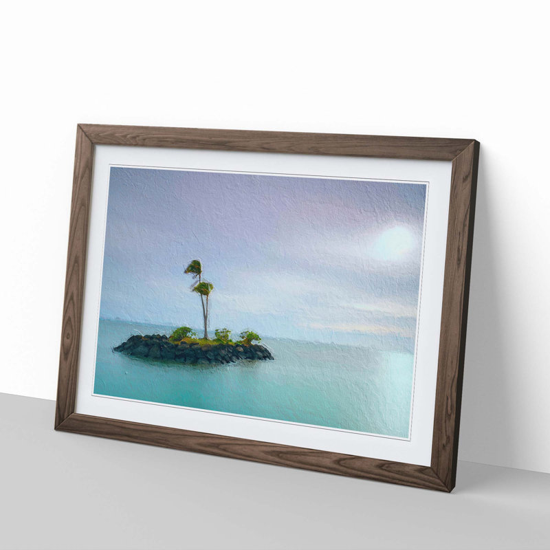 Kahala Beach Island in Honolulu Hawaii - Picture Frame Painting Print, 27cm H x 36cm W x 2cm D, Walnut Framed