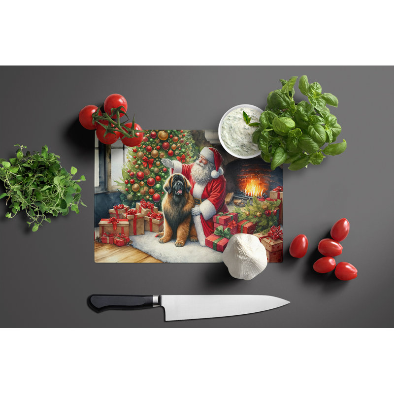 Leonberger and Santa Claus Glass Cutting Board