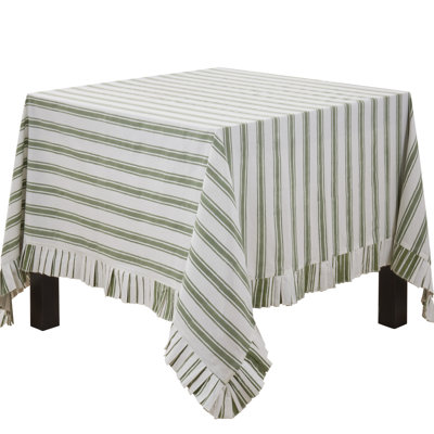 Striped Cotton Tablecloth with Fringe Detail for Relaxed Dining, Casual Entertaining, and Layered Table Styling, 70"x70"