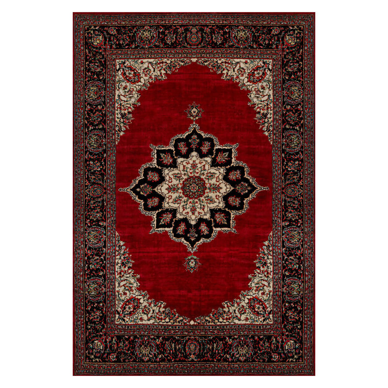 Guria Red/Brown/Burgundy Oriental Vintage Look Machine Printed Cotton Chenille Area Rug, Rectangle 5'3" x 6'7"