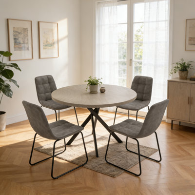 43.4 Inch Round Dining Table Set For 4, Mid Century Modern Small Coffee Set For Dining Room Kitchen Apartment Rhine Gray Table & 4 Dark Gray Chairs
