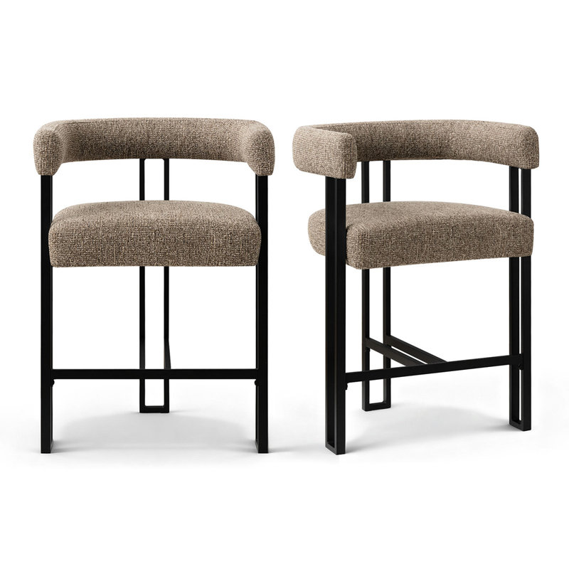 Tabouret de comptoir 24 po en tweed à accoudoirs rembourrés (ensemble de 2), Brun