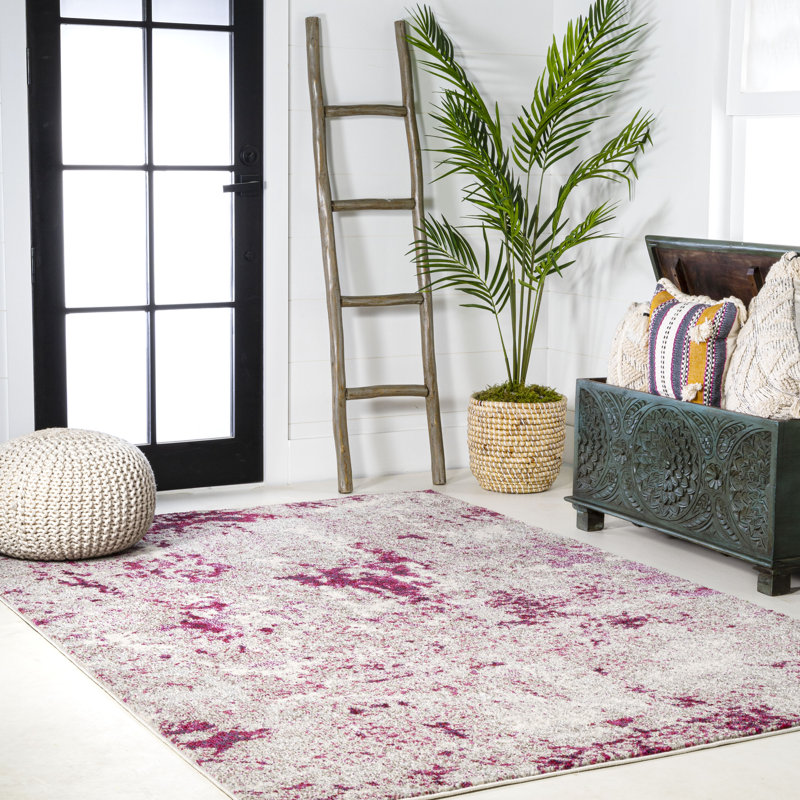 Contemporary Pop Modern Abstract Vintage Faded Maroon/Gray Rug, Rectangle 5'3" x 7'6"