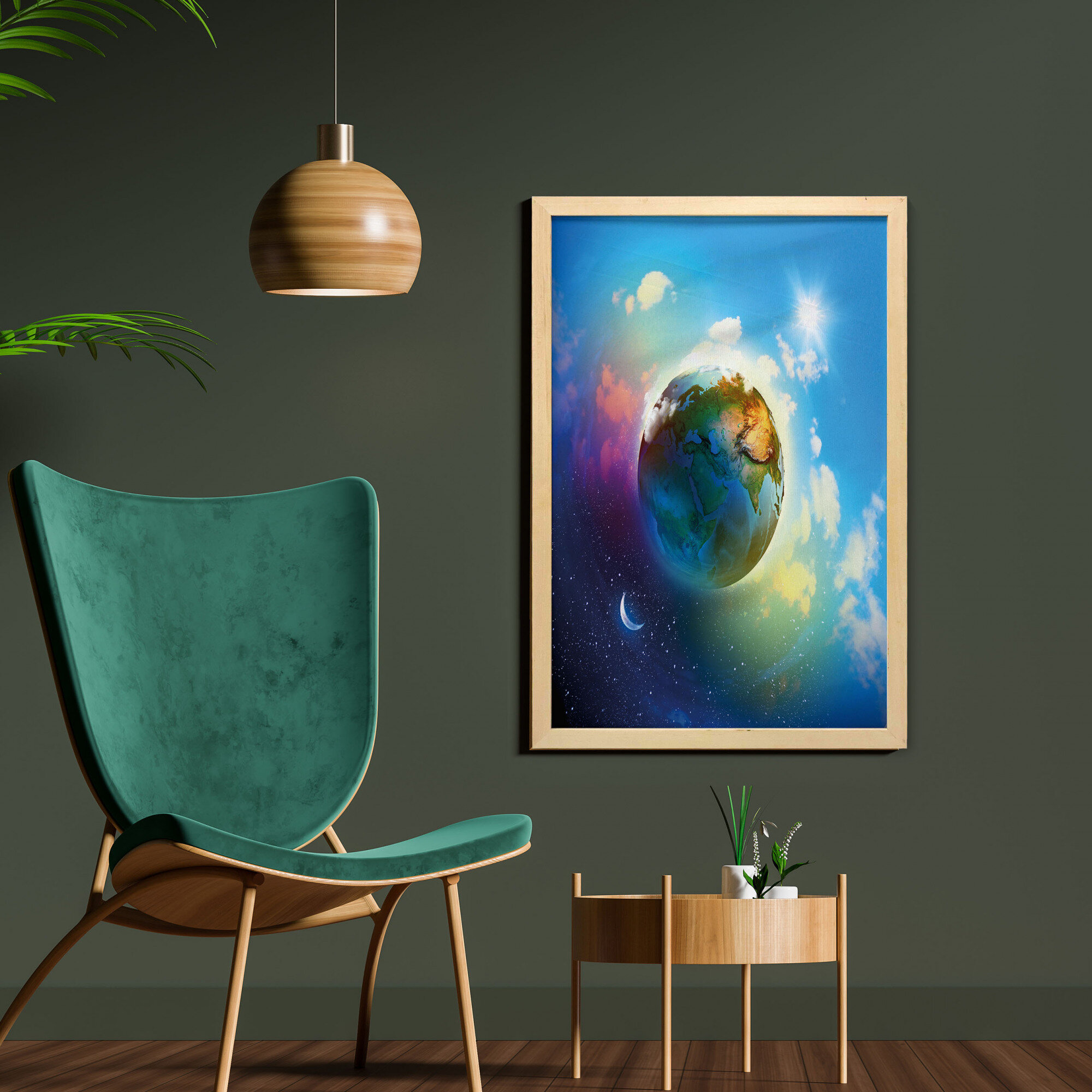 Bless international Earth Outer Space Scene In Vibrant Color Enchanted  Cosmos Atmosphere Framed On Fabric Print