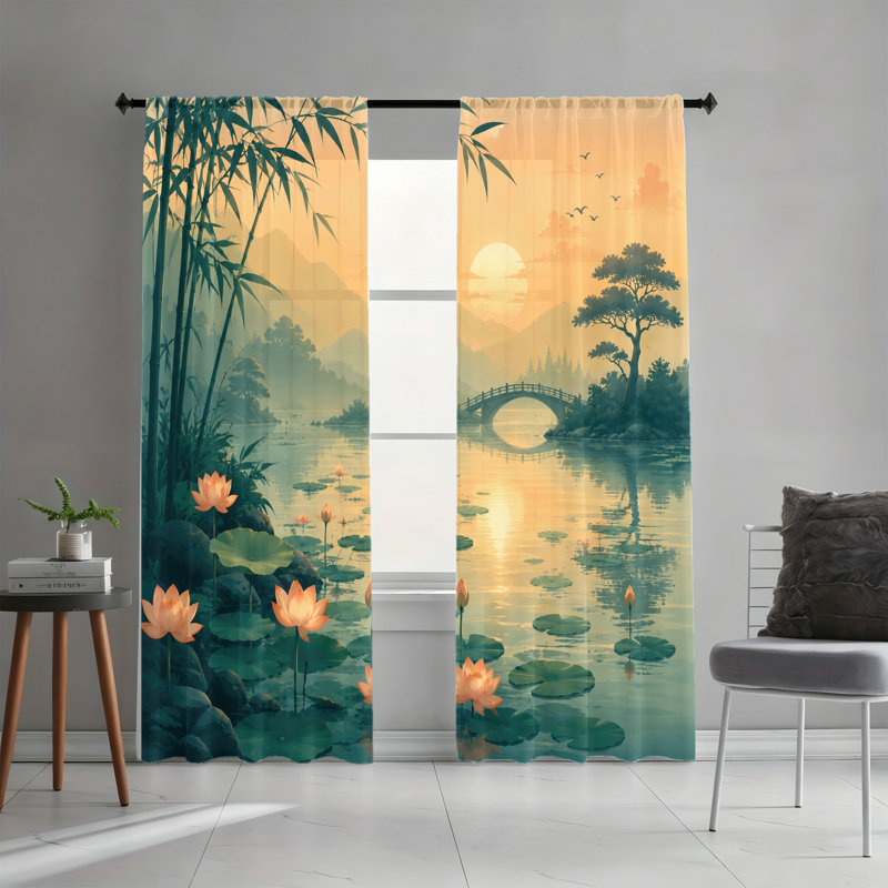 2 PCS Serene Bamboo Lotus Pond, L 42 po x H 63 po x 2 pièces