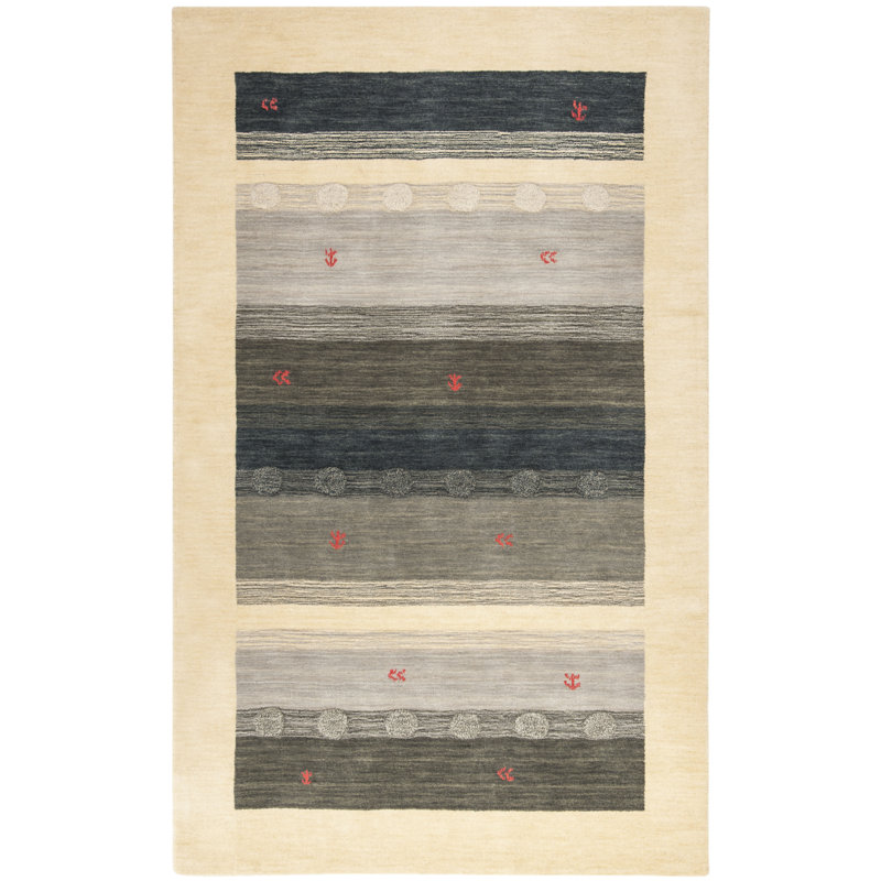Labbe Hand Loomed Wool Striped Rug, Rectangle 5' x 8'