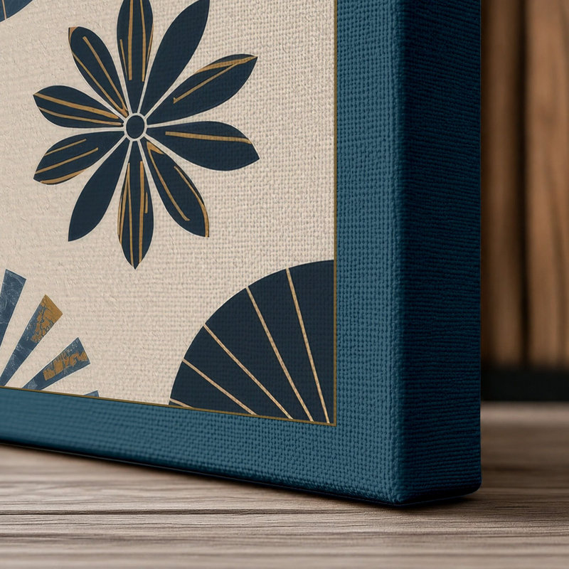 Geometry Botanical 1 Piece Wrapped Canvas Wall Art, 30x20 - 76.2 x 50.8 cm, Teal Border