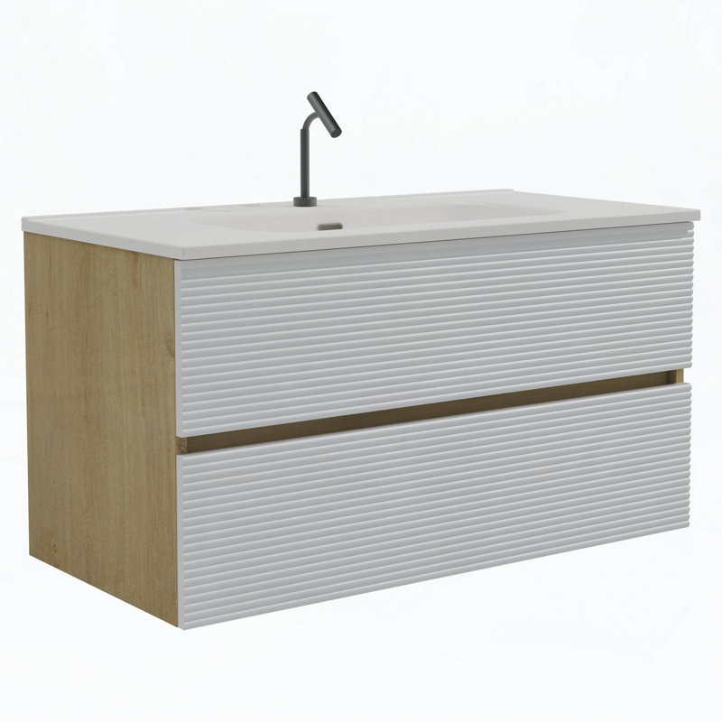 Meuble-lavabo 36 po avec lavabo, Blanc / Chêne clair