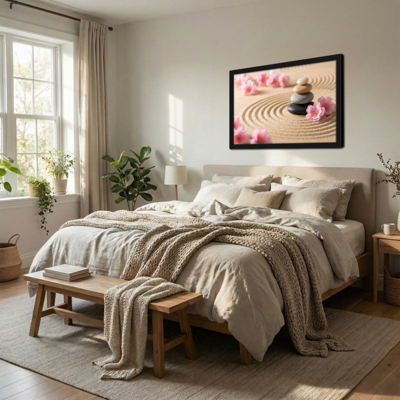 Fashion Calm Sand Sand Flowers Garden Zen Peaceful Harmony, H 24 po x l 36 po