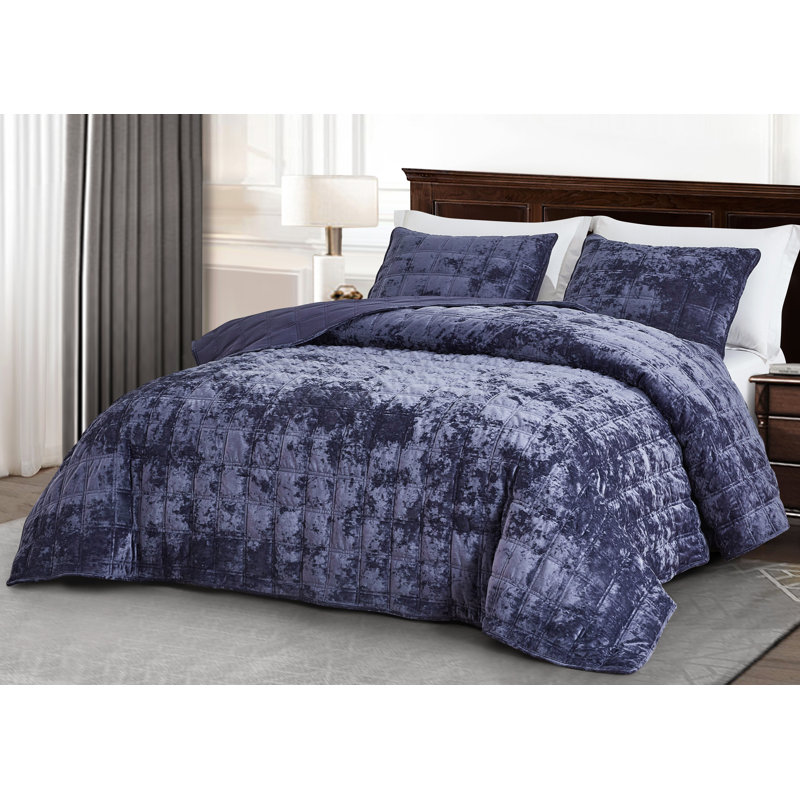 Velvet Quilt, Oversized King Quilt + 2 King Shams, Purple
