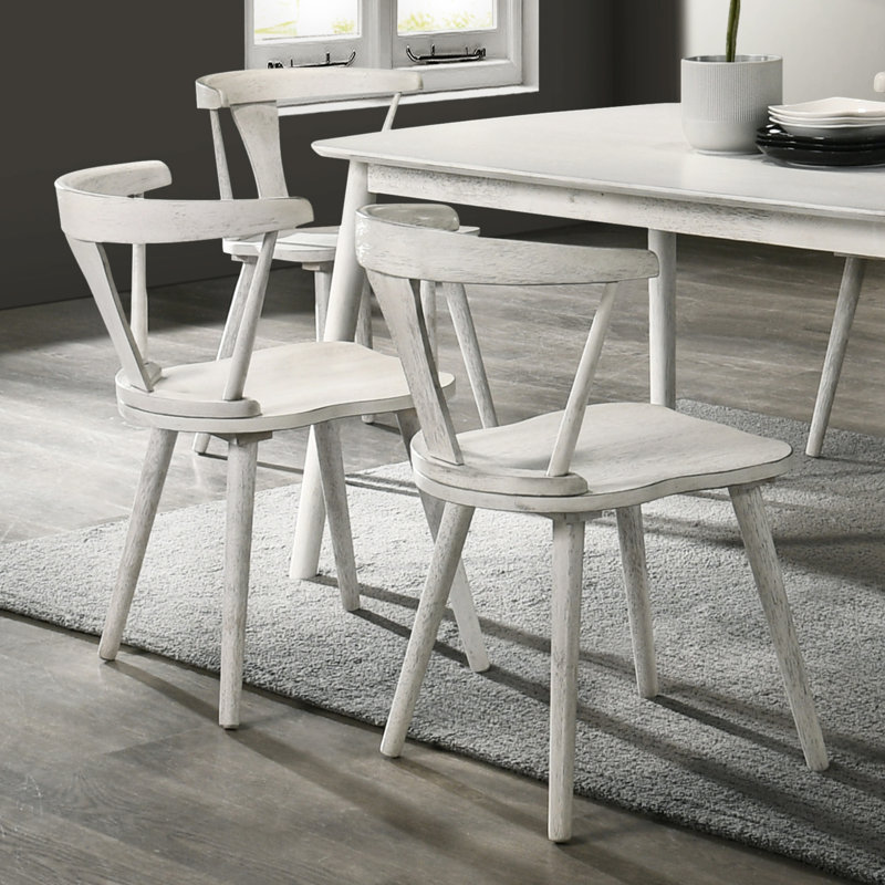 Chaise de salle à manger rustique en bois massif 2 pièces de style rétro, de couleur blanche et facile à assembler pour les pièces