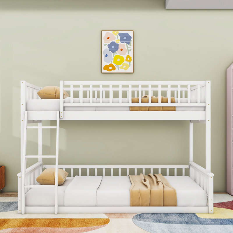 Lit superposé en bois polyvalent avec design et échelle détachables, Blanc, Double TG sur grand