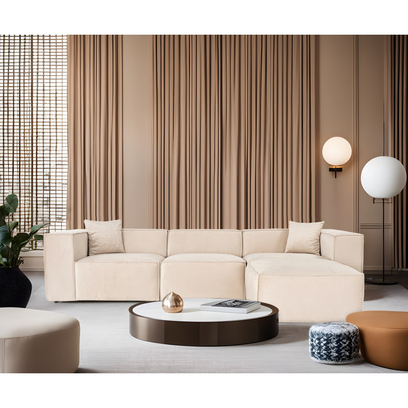 Élégant canapé d'angle, revêtement en lin crème, 119,3 po x 76,0 po x 25,6 po | Structure 100% charme, 32 sièges en mousse, 2 coussins décoratifs | Parfait pour le salon et les intérieurs modernes, design confortable et élégant