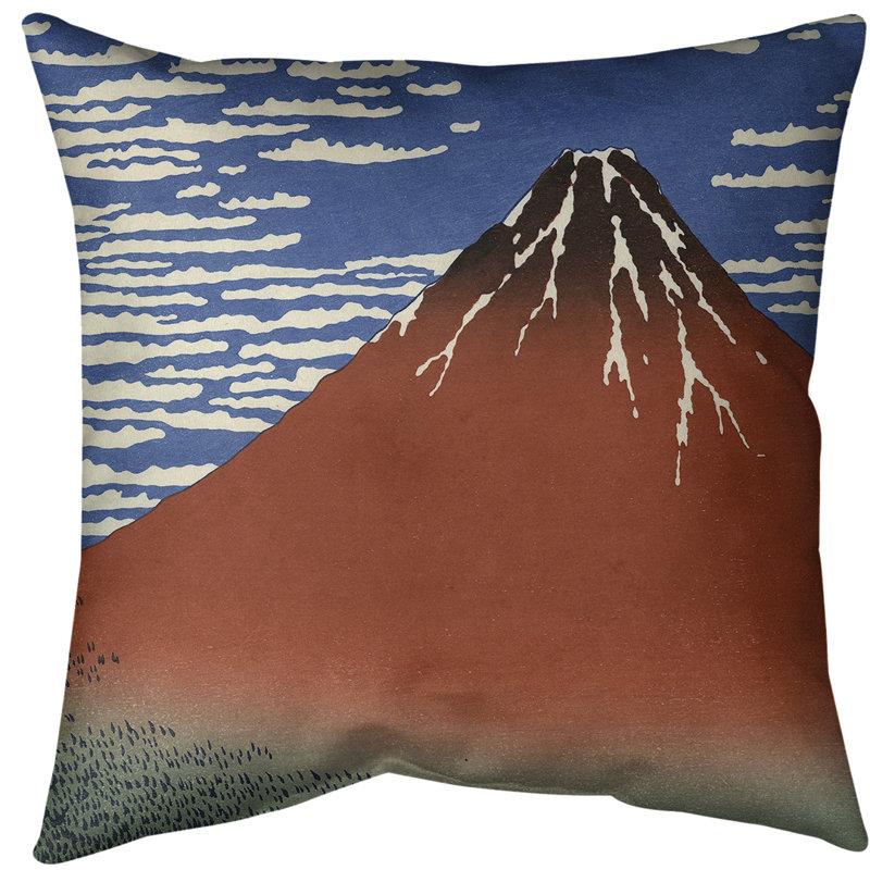 Coussin katsushika hokusai, fine vent clair matinée, Duvet synthétique, Rouge / Bleu, Polyester filé