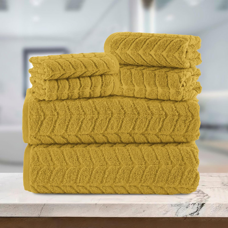 Elegant Comfort Luxury 6-Piece 100% Turkish Cotton Jacquard Braided Textured Premium Hotel Quality Towel Set– Soft And Absorbent, Includes 2 Bath Towels, 2 Hand Towels And 2 Washcloths