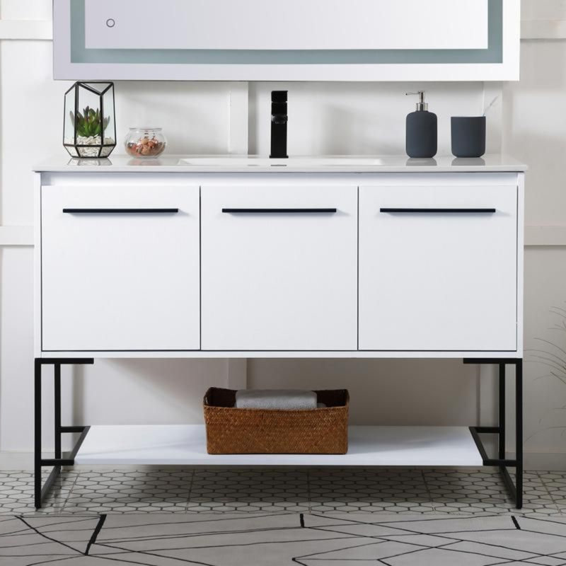 Elegant Lighting Gerard 48 in Single Basin Vanity with Cabinet and Resin Vanity Top (White)