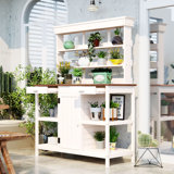 Large Outdoor Farmhouse Workstation With 2 Drawers, Cabinet And Open Shelves