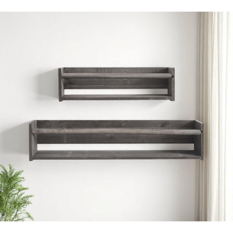 Ensemble de deux tablettes flottantes murales en bois gris