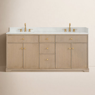 Noe 72" Double Bathroom Vanity in Natural Oak with Grain White Engineered Stone Countertop No Mirror