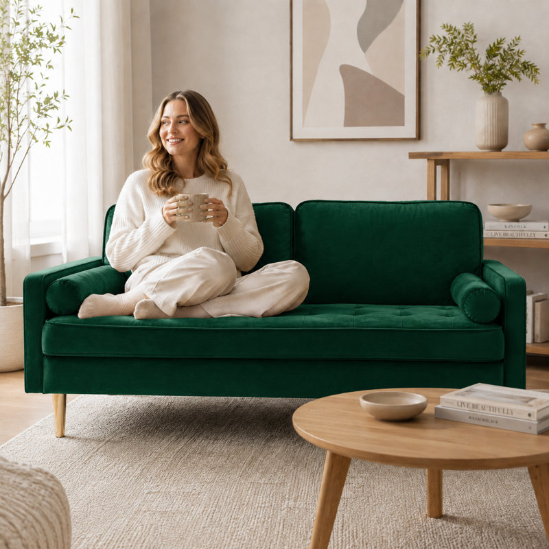 Moniet 66.9'' Velvet Loveseat, Green