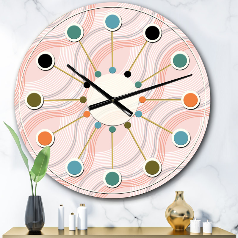 Horloge murale rose Mid-Century, Surdimensionné