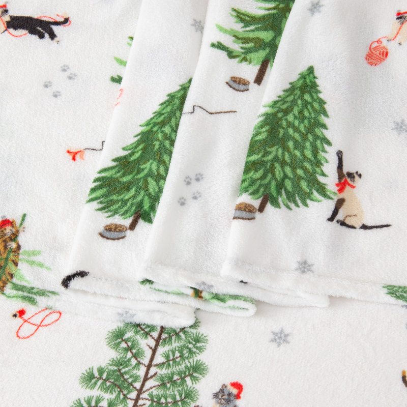 Queen Winter Cats Print Velvet Plush Microfiber Sheet Set