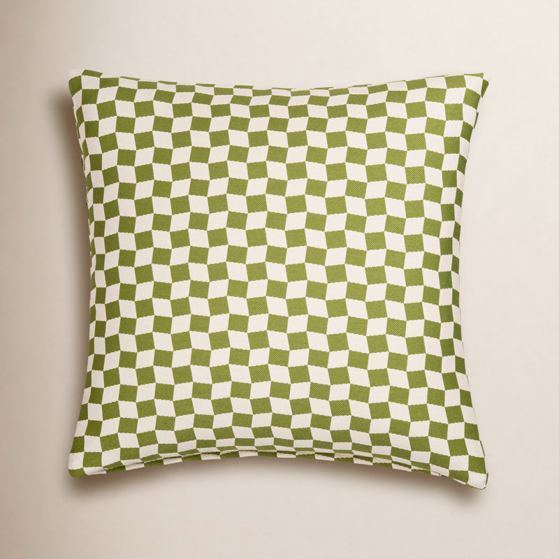 Coussin Delmore, Plumes, Vert géométrique, Carré 16 po