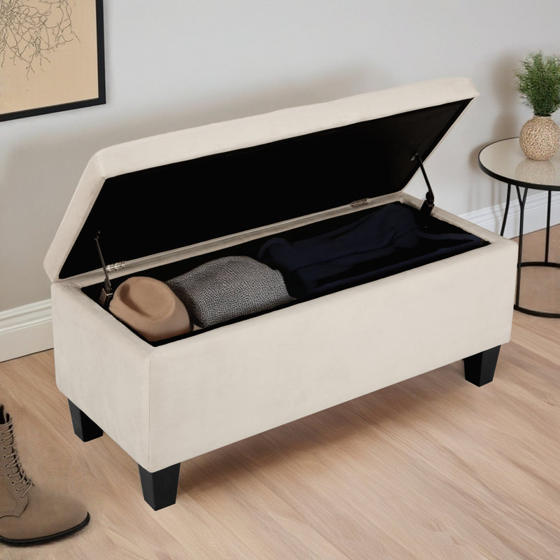 Pearl Upholstered Ottoman Storage Bench, Beige