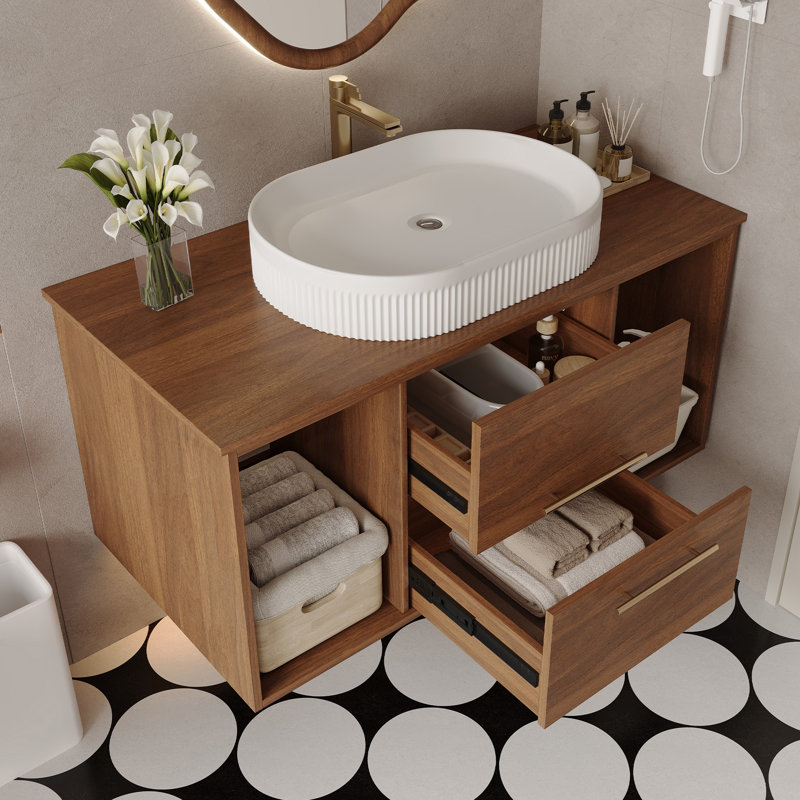 Meuble-lavabo mural 39,4 po avec lavabo ovale en céramique, tiroirs à fermeture en douceur et rangement réglable pour salle de bain Mordern