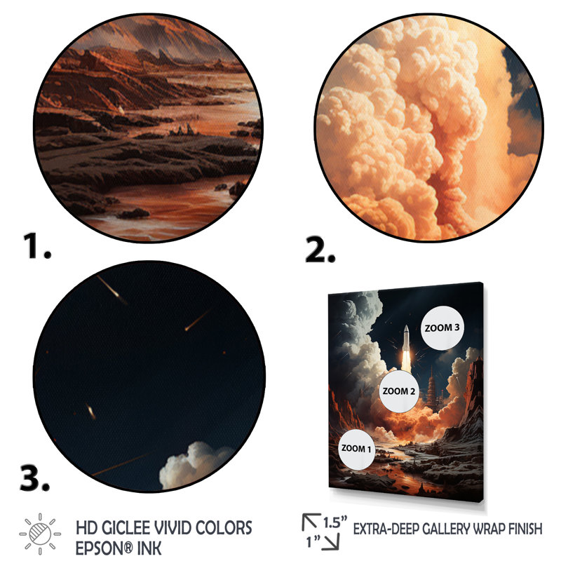 Rocketship Lunar Odyssey - impression d'art sur toile Rocketship, Cadre photo noir, H 20 po x l 12 po x P 1 po