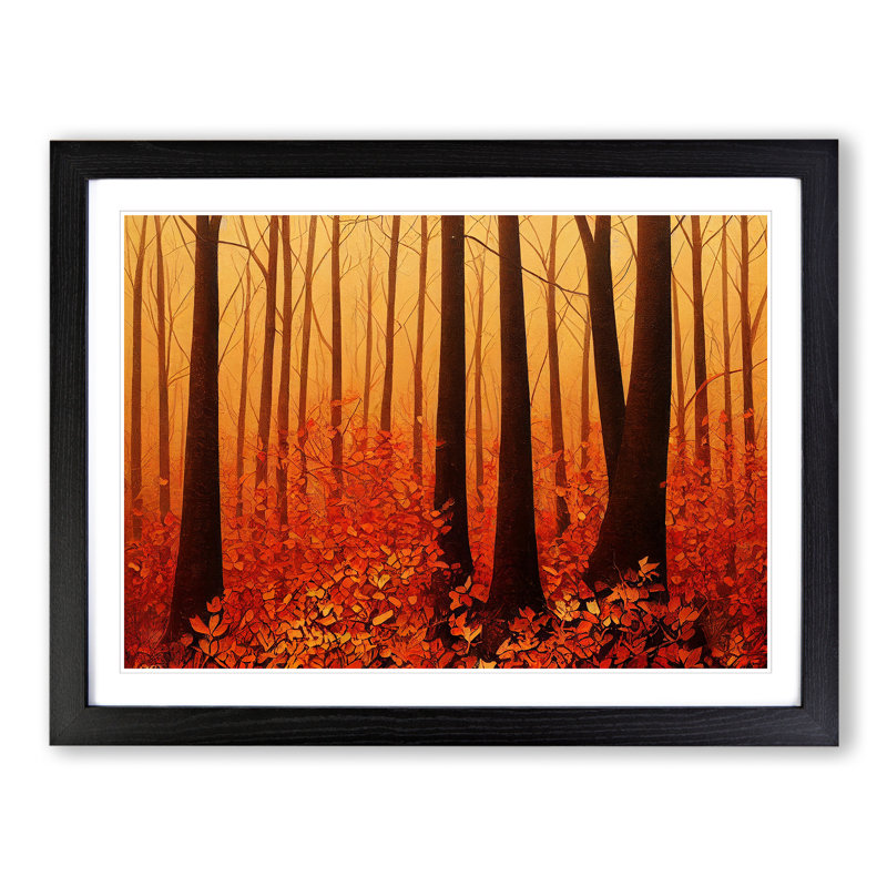 Expressive Autumn Forest - Single Picture Frame Painting, 46cm H x 64cm W x 2cm D, Black