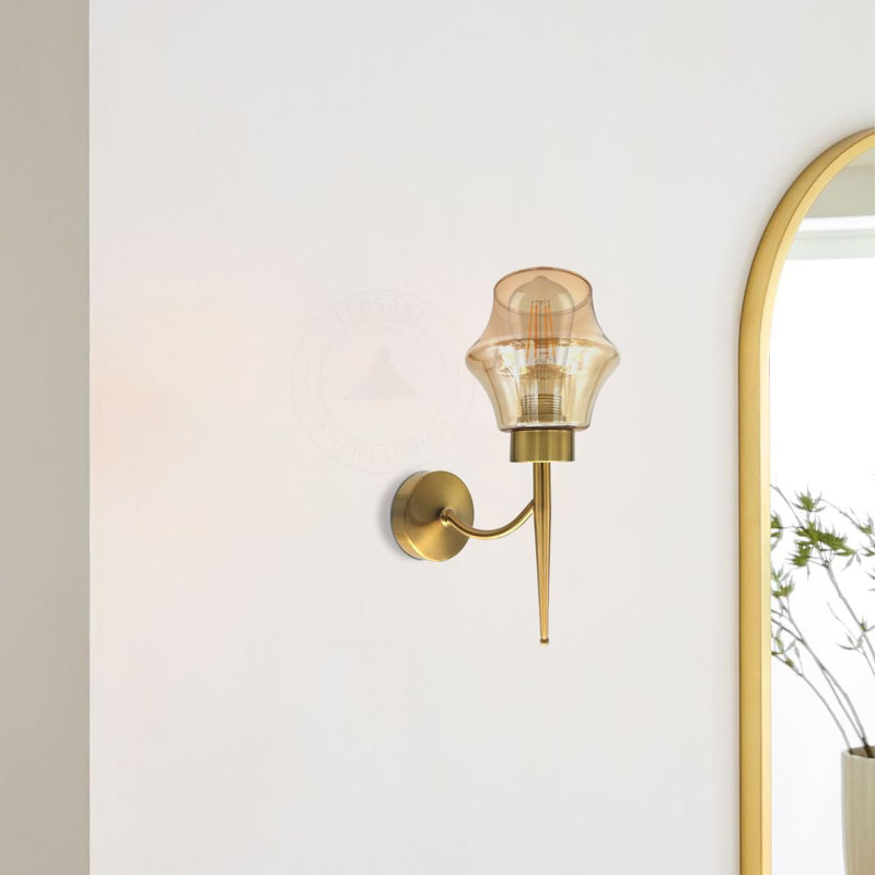 Aletris Glass LED Armed Sconce, Yellow Brass, No