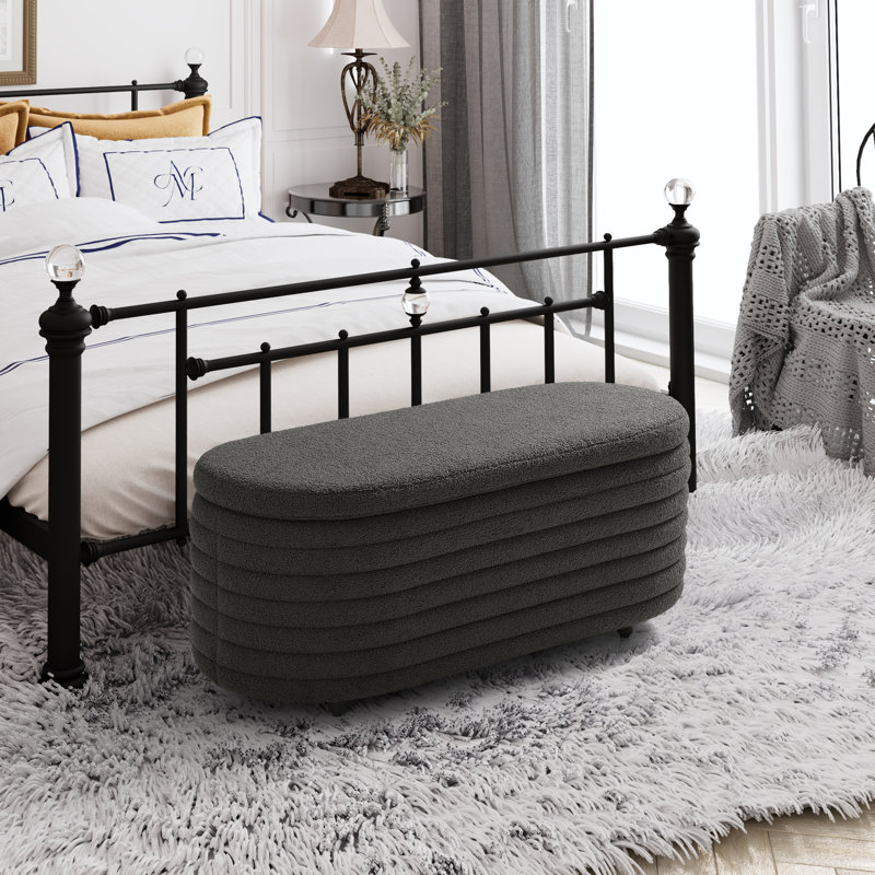 Banc de rangement en sherpa Bayville, H 18,1 po x l 42,5 po x P 17 po, Gris foncé
