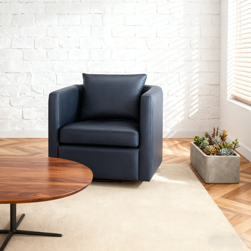 Fauteuil demi-tonneau pivotant en similicuir bleu moderne, Marine