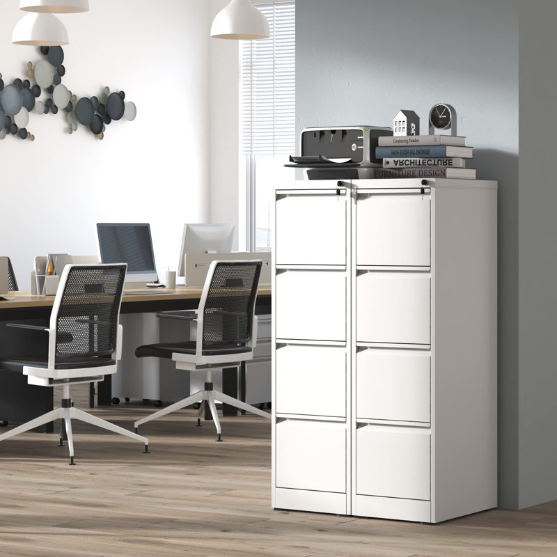 Malaja 52.4"H Metal Vertical Filing Cabinets with 4 Drawers Lockable For Home Office A4/Letter/Legal, White