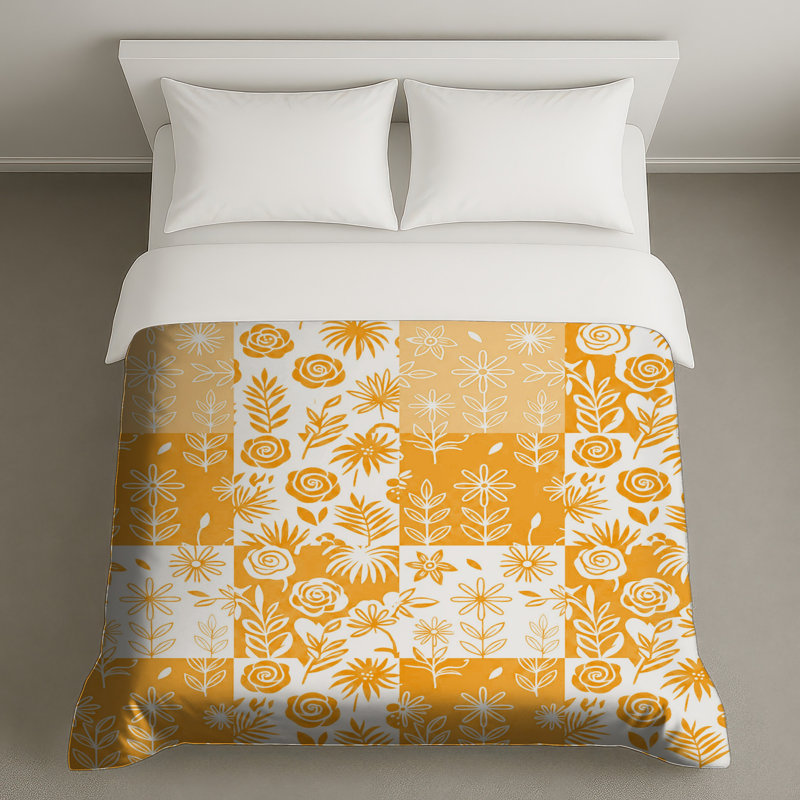 Orange Floral Pattern Duvet Covers, Twin