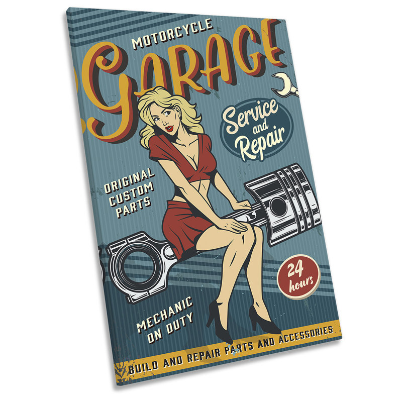 Motorcycle Garage Pinup Retro - Wrapped Canvas Art Prints, 121.9" H x 81.3" W x 4" D